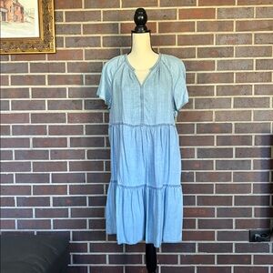 NWOT Westbound Tiered Chambray Light Blue Denim Dress Sz L Dillards